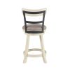 24 Inch Handcrafted 360 Degree Swivel Counter Stool, Curved Open Back, White Wood Frame, Cream Cushioned Seat