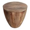 Handcarved Cylindrical Shape Round Mango Wood Distressed Wooden Side End Table, Brown