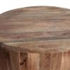 Handcarved Cylindrical Shape Round Mango Wood Distressed Wooden Side End Table, Brown