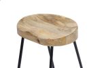 Ela 30 Inch Mango Wood Bar Stool, Saddle Seat, Iron Frame, Brown and Black