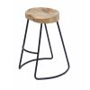 Ela 24 Inch Counter Height Stool, Mango Wood Saddle Seat, Iron Frame, Brown and Black