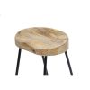Ela 24 Inch Counter Height Stool, Mango Wood Saddle Seat, Iron Frame, Brown and Black