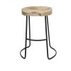 Ela 24 Inch Counter Height Stool, Mango Wood Saddle Seat, Iron Frame, Brown and Black