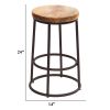 24 Inch Mango Wood Counter Height Barstool With Iron Base, Brown And Black