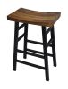30 Inch Barstool with Saddle Style Wood Seat, Ladder Base, Brown and Black