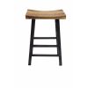 30 Inch Barstool with Saddle Style Wood Seat, Ladder Base, Brown and Black