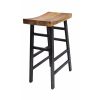 30 Inch Barstool with Saddle Style Wood Seat, Ladder Base, Brown and Black