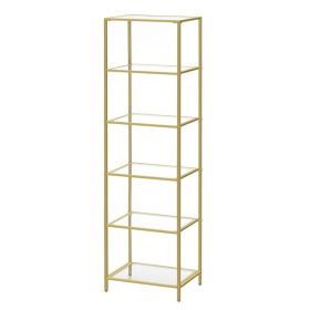 Narrow Glass Shelf Bookcase Bedroom Living Office Bath Storage Unit in Gold