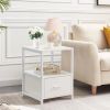 Set of 2 - Modern White Metal Wood Side End Table Nightstand with Storage Drawer