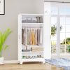 White Metal Multifunctional Storage Armoire Wardrobe Closet
