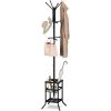 Black Metal Coat Rack Entryway Hall Tree with Umbrella Holder