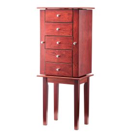 Jewelry Cabinet Armoire, Standing Wood Jewelry Storage Chest with 4 Spacious Drawers, Flip Top Mirror, 4 Top Storage Compartments, Zinc Alloy Han