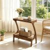 Narrow Wood End Table with 2-Tier Storage Shelf Side Table for Living Room Bedroom Rustic Style Furniture