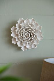 D7.3x2.8" Handmade Cream Ceramic Flower Wall Decor Accent