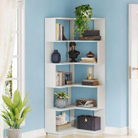 6-Tier Corner Bookshelf, 64.96" Corner Bookcase with Anti-Drop Panel