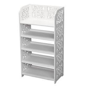 Wood-plastic Board Five Tiers Carved Shoe Rack White A