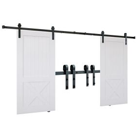 8FT Sliding Barn Door Hardware Kit, 330LBS Heavy Duty Barn Door Track Kit for Double Doors, Fit 3.7-4.3FT Total Wide and 1.3"-1.8" Thick 2 Door P