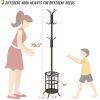 Brown Metal Coat Rack Entryway Hall Tree with Umbrella Stand