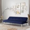 Modern Futon Sofa Bed in Navy Blue Fabric with Chrome Metal Legs