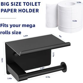 Matte Black Toilet Paper Holder with Shelf, Fits Mega Rolls, Rustproof Stainless Steel, Self Adhesive Wall Mount Toilet Paper Roll Holder (Color: A-black)