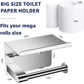 Matte Black Toilet Paper Holder with Shelf, Fits Mega Rolls, Rustproof Stainless Steel, Self Adhesive Wall Mount Toilet Paper Roll Holder (Color: C-chrome)