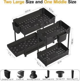 3 Pack Under Sink Organizers, 2-Tier Multi-Use Kitchen and Bathroom Organizers and Storage with Sliding Drawers, Bathroom Cabinet Organizer (Color: Black  14.8 Inch)