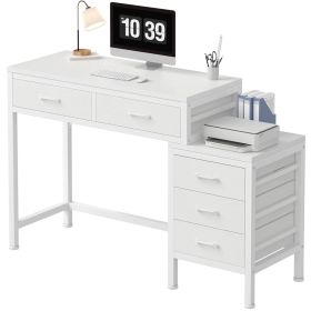 Computer Desk with 5 Drawers and Printer Stand, Storage Writing Desk for Home Office, Workstation (Color: White)