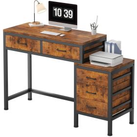 Computer Desk with 5 Drawers and Printer Stand, Storage Writing Desk for Home Office, Workstation (Color: Rustic Brown)