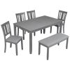 6 Piece Kitchen Dining Set, Rectangular Wooden Dining Table with 4 Upholstered Chairs and a Bench, Dining Table Set for 6 People, Living Room