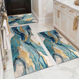 Three-piece kitchen rug set, non-slip and washable, abstract pattern kitchen hallway rug, soft and comfortable, suitable for sinks, floors, entra (Main Color: White, Main Material: Polyester)