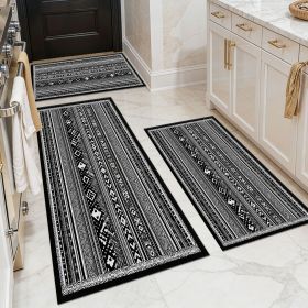 Three-piece kitchen rug set, non-slip and washable, abstract pattern kitchen hallway rug, soft and comfortable, suitable for sinks, floors, entrances (Main Material: Polyester, Main Color: White)