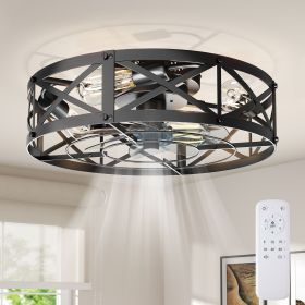 Embedded ceiling fan with lights, bladeless silent ceiling lamp, remote-controlled minimalist ceiling fan with mesh cover (Color: black/19in)