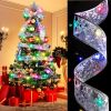 [100 LED Battery-powered Christmas Tree] A Christmas Tree With 32 Feet Of Ribbon, 100 LED Lights, Golden Wire Ribbon, Battery-powered